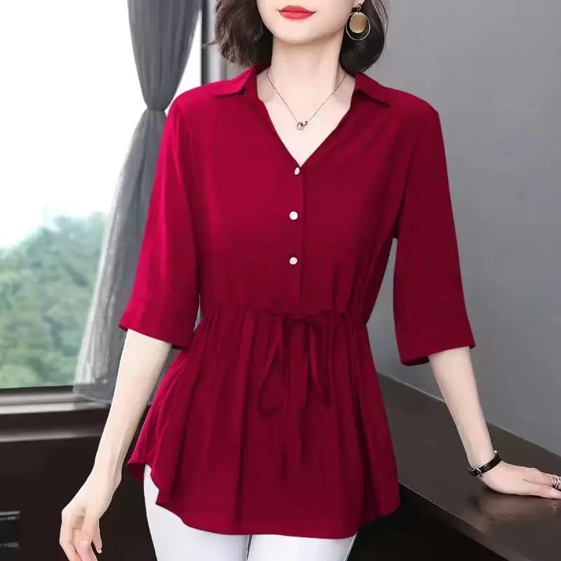 Women's V-Neck Short Sleeve Shirts, Elegant Tops, All-match, Simple, Casual, Simplicity, Office, Summer Clothes, Fashion - Image 6