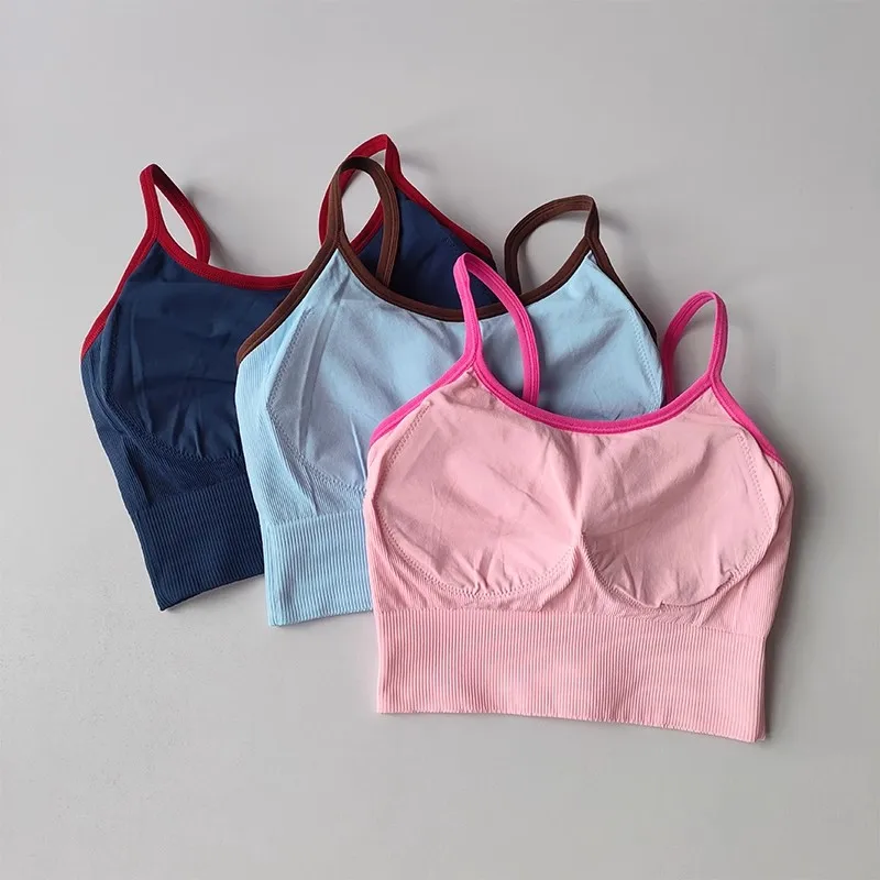Women Breathable Sports Bra Fitness Tops Gym Crop Top Brassiere Push Up Camisole Sport Bras Gym Workout Top Letter Yoga Bra - Image 2