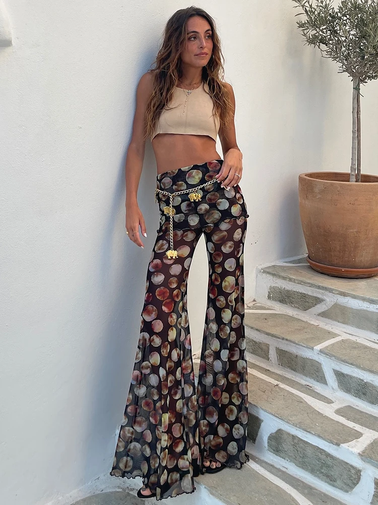 Mozision Mesh Leopard Print Trousers Woman Fashion High Waist Print Wide Leg Pants Female Elegant Printed Long Pants Bottoms - Image 2