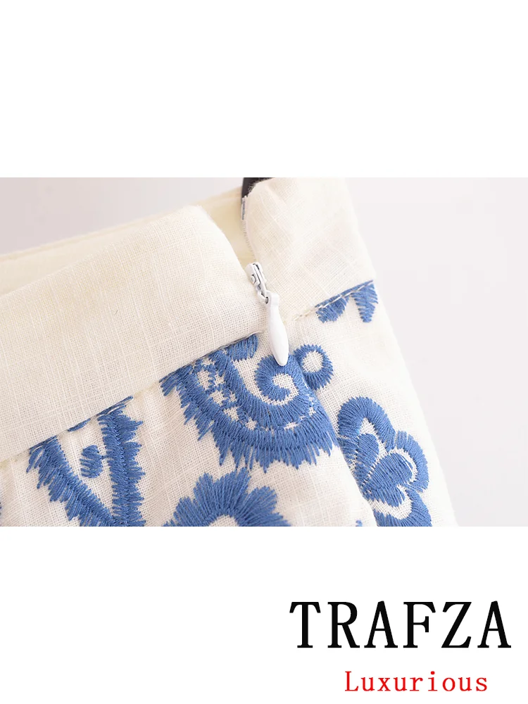 TRAFZA Vintage Casual Chic Women Shorts Embroidery Paisley Zipper Loose Shorts New Fashion 2024 Autmn Streetwear Shorts - Image 5