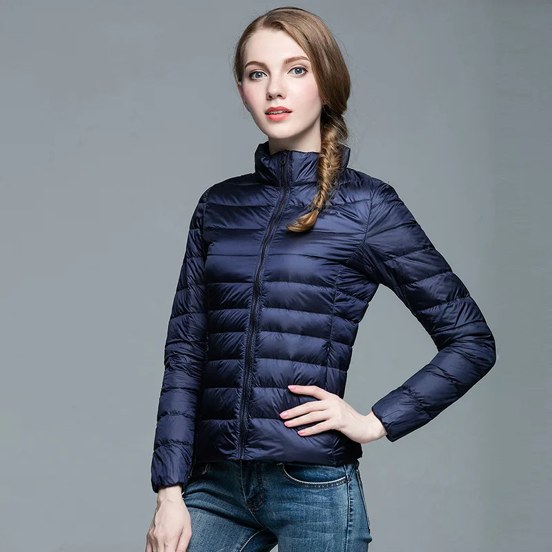 Women Short Puffer Jacket 2023 New Fashion Stand Collar Lightweight Water-Resistant Packable Female Down Parka Casual Coat - Image 5