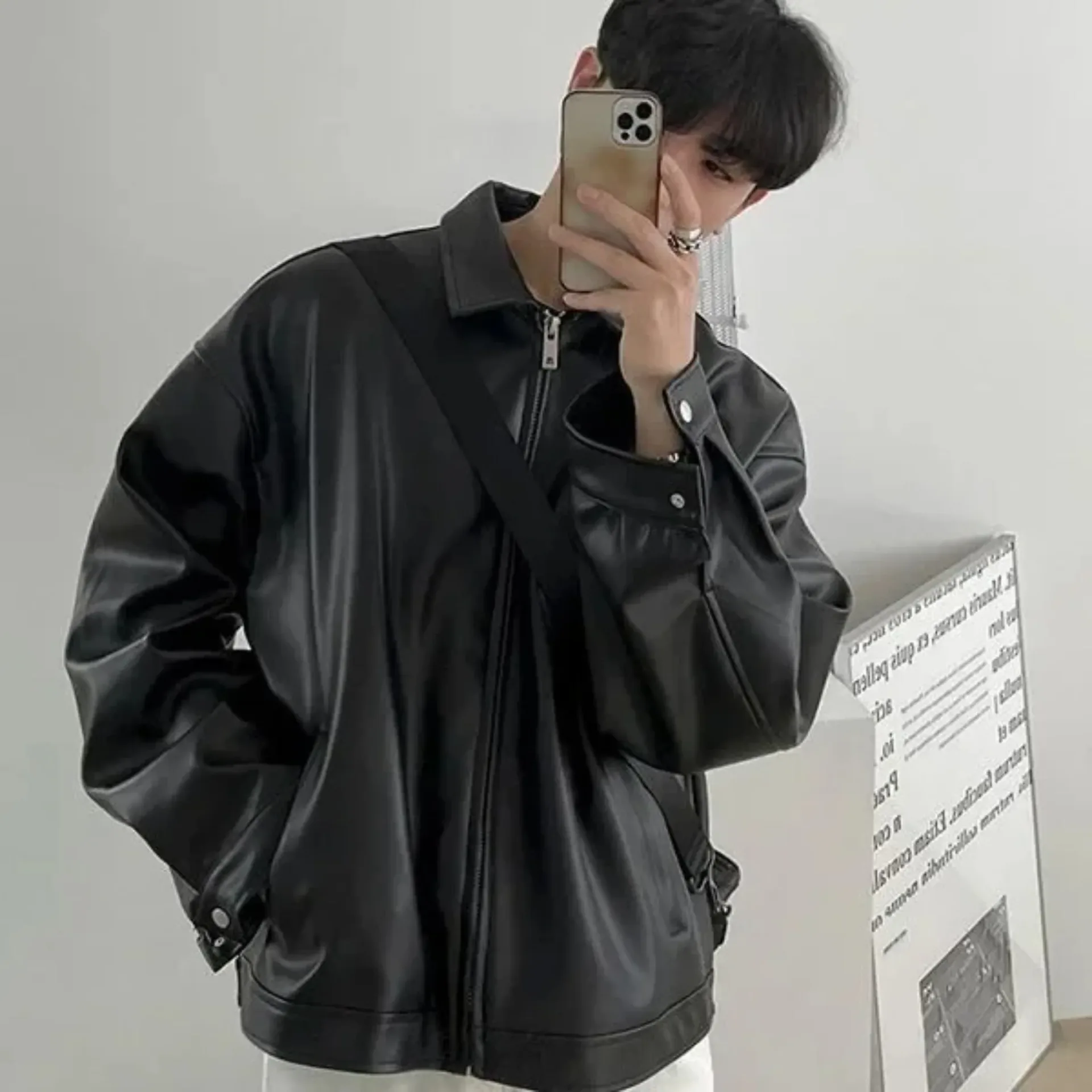 New Trendy Men's Leather Jacket Korean Style Pu Leather Spring Casual Motorcycle Jacket Trendy Baseball Uniform 2024 - Image 2