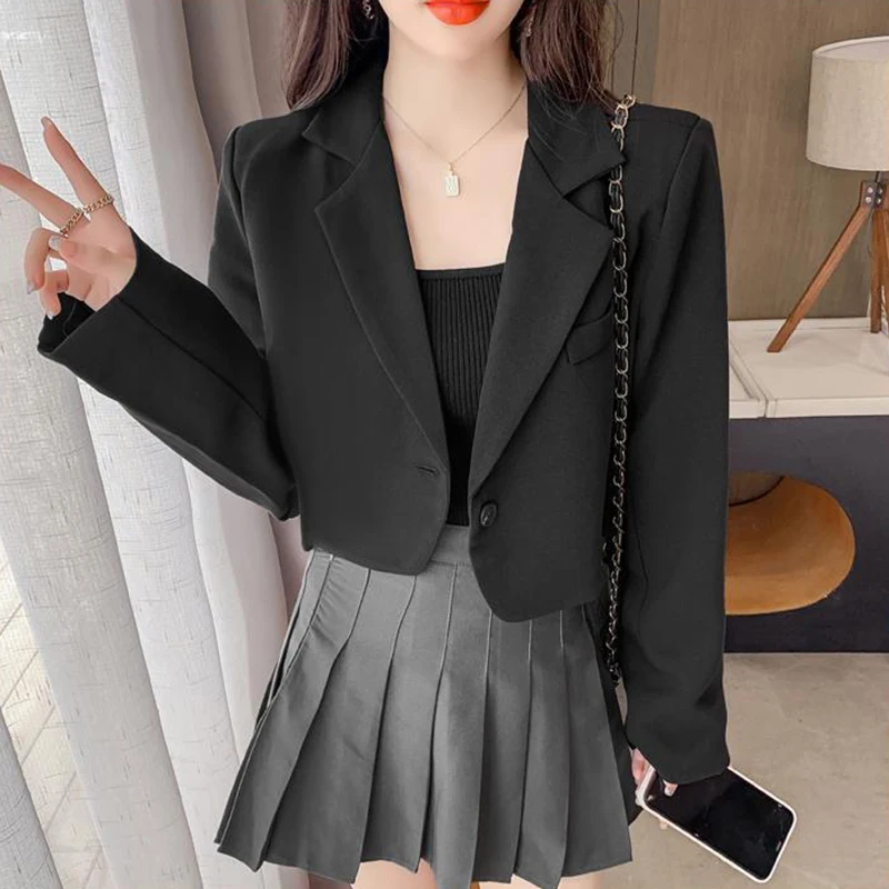Cropped Blazers for Women 2024 New Korean Fashion Long Sleeve Button Up Suit Jacket Woman Elegant All Match Office Blazer Female - Image 5