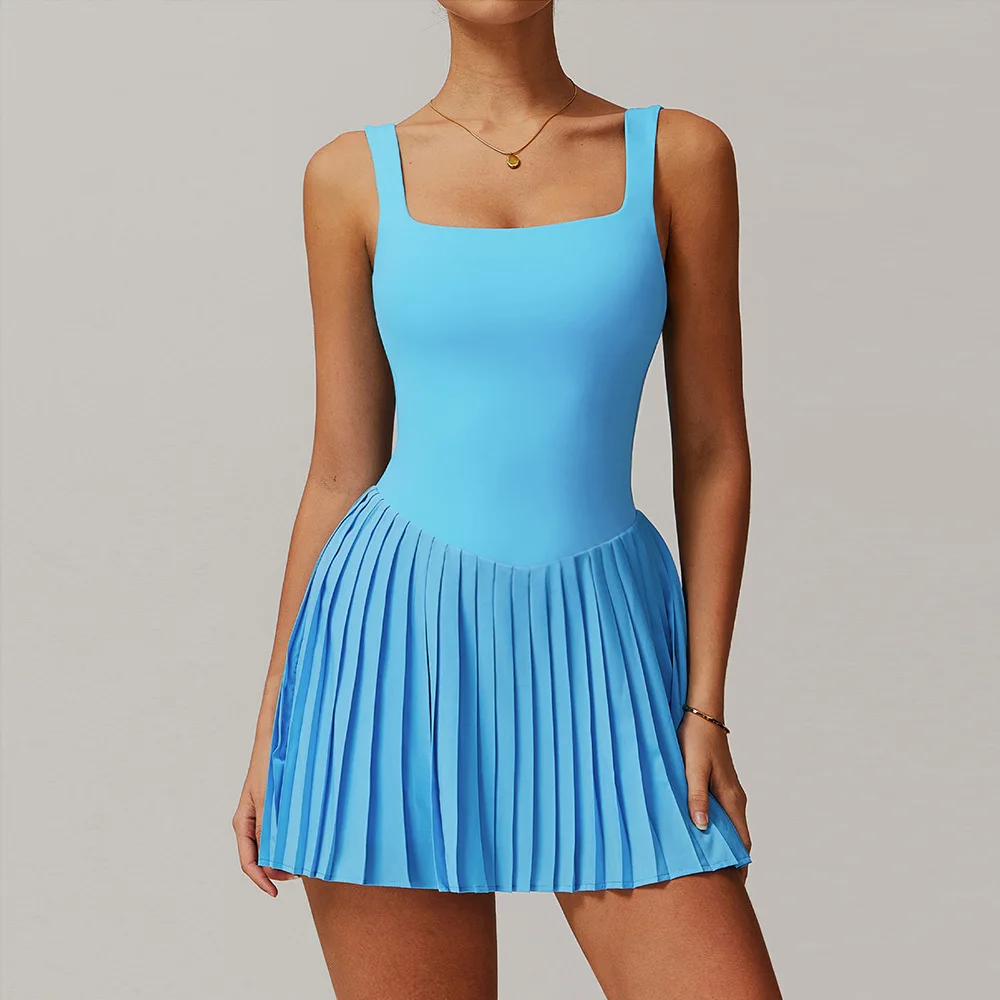Naked Tennis Dress Hollow Out Backless Women Skirt Jumpsuit Anti Glare Fitness Sports Running Pockets Pleated Skirt Sports Dress - Image 5