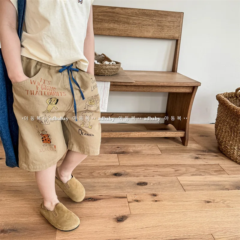 Children Boy Half Pant Summer Cartoon Colorful Pattern Shorts For Kid Boy Beige Khaki Baby Boys Elastic Wiast Shorts Unisex Pant - Image 2