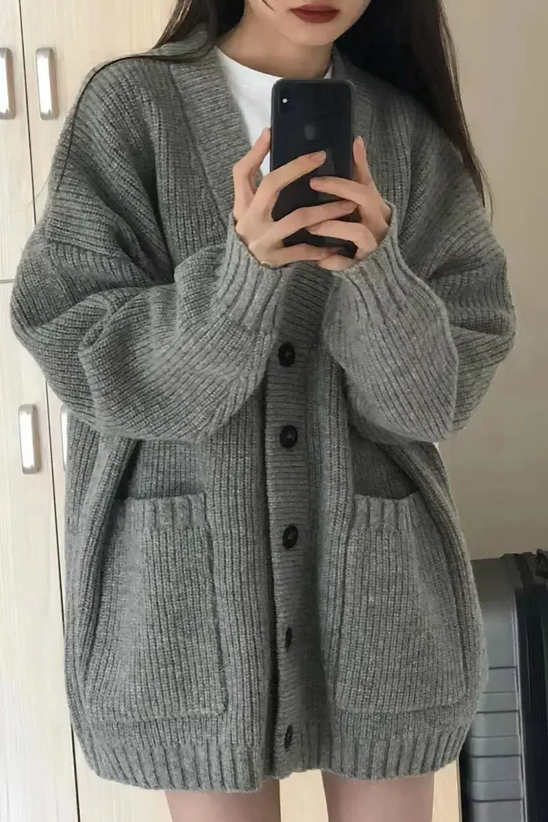 Women's Cardigan Sweater Women Grey Beige Camel Knit Korean Style Popular Autumn Fashion Women's Clothing 2024 Trend Outerwear - Image 3