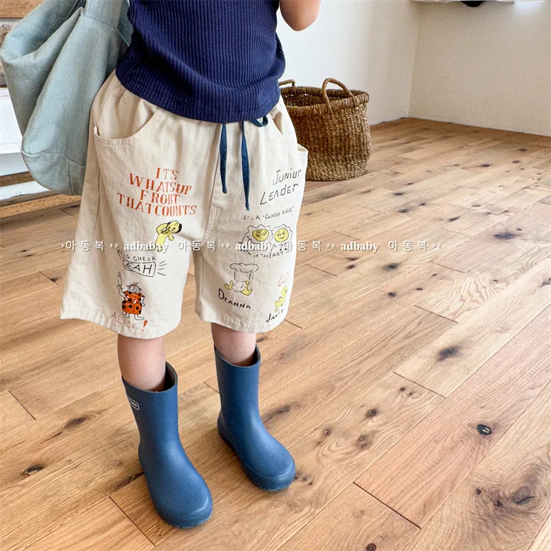 Children Boy Half Pant Summer Cartoon Colorful Pattern Shorts For Kid Boy Beige Khaki Baby Boys Elastic Wiast Shorts Unisex Pant - Image 3