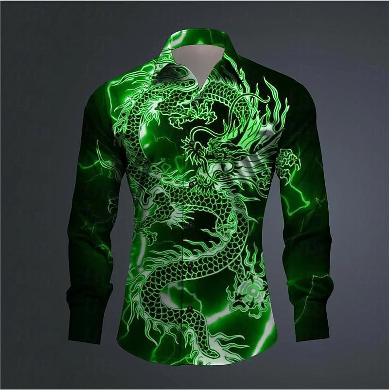 Hawaii Men's 3D Printed Dragon Print Roll-down Button-down Shirt Outdoor Street Long Sleeve Clothing Fashion Casual Beach Style - Image 4