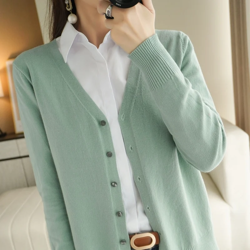 2025 Women Cardigans Long Sleeve Knitted Outerwear Solid Thin Spring Autumn Sweaters V-neck Knitwears Korean Fashion Cardigans - Image 5