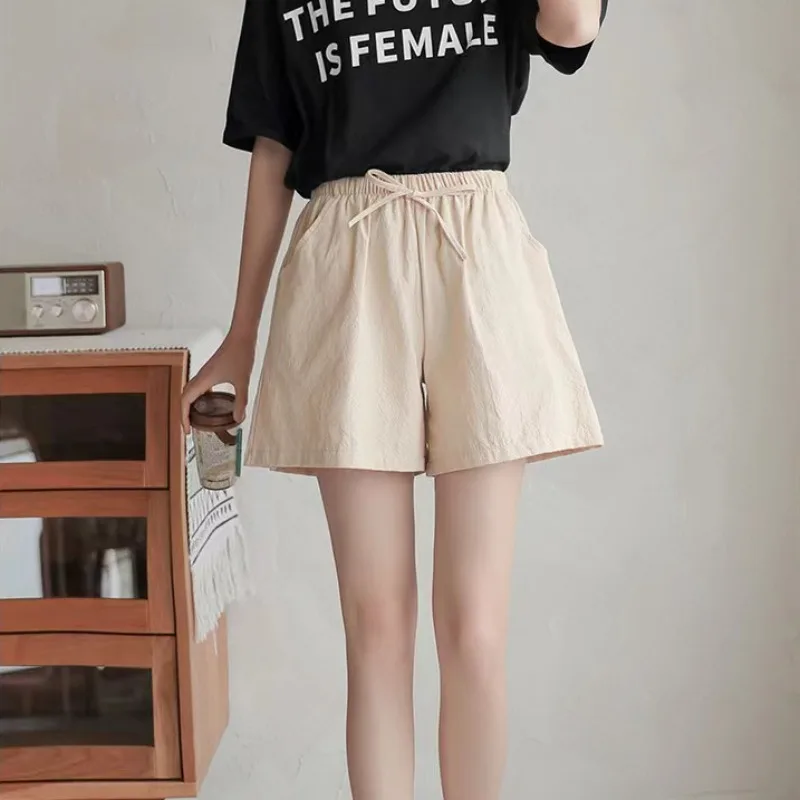 Cotton Linen Shorts Women's Sports Shorts Summer Solid High Waist Black Shorts Women Fashion Plus Size Casual Basic Short Pants - Image 5