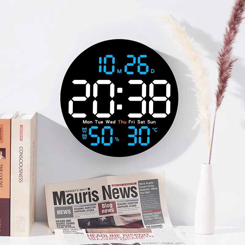 10 Inch Remote Control Digital Wall Clock Temperature Humidity Date Week Timing Countdown 2 Alarm Auto Dimmer LED Alarm Clock - Image 2