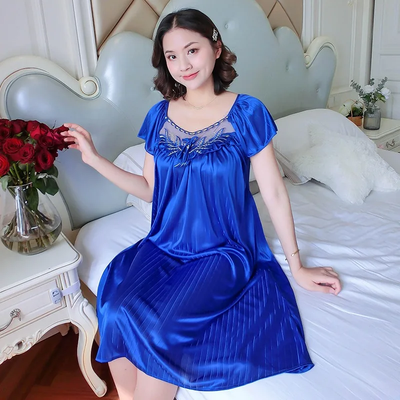 ANJY Women Ice Silk Sleepwear Set Nightdress Homewear Nightwear Pyjamas Female Lace Sleepwear V-neck Nightgown Plus Size - Image 2