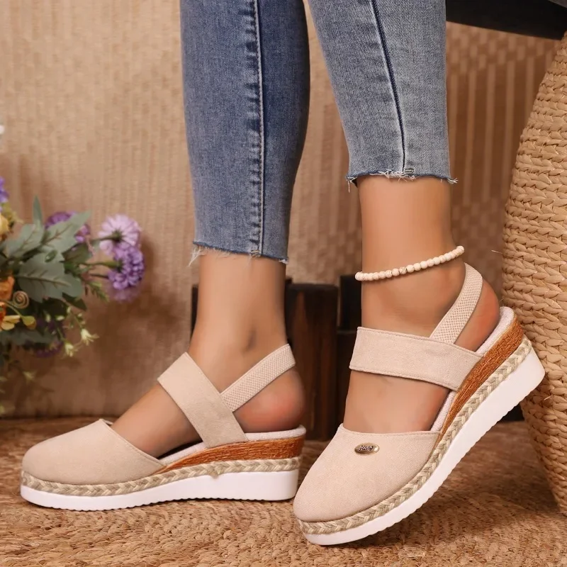 Summer Women Linen Plain 6cm Wedge Sandals Handmade Ladies Casual Comfortable womens shoes - Image 3