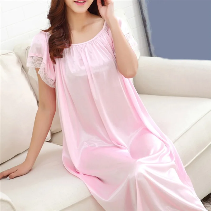 Summer Ice Silk Sleeping SkirtPlus Large Size Long Skirts Light Comfortable Women Sleeping Skirt Short Sleeve Extended Widened - Image 5