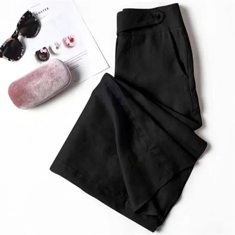 Spring Summer Women Cotton And Linen Wide Leg Pants Female Solid Color Loose Flax Straight Leg Trousers Ladies Leisure Pantalons - Image 6