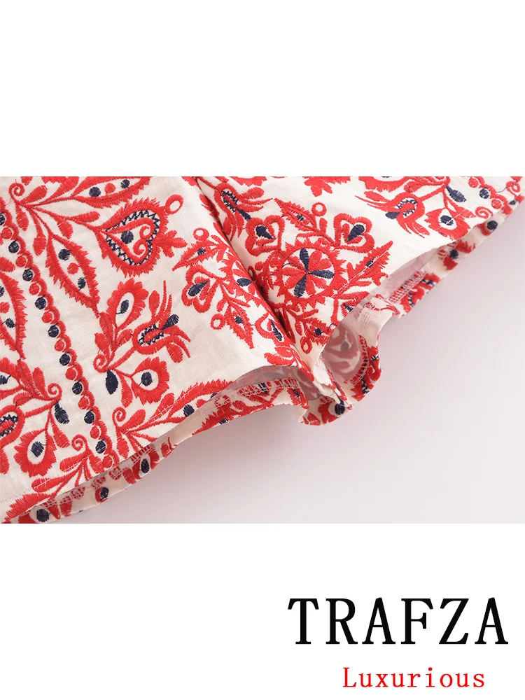 TRAFZA Vintage Casual Chic Women Shorts Embroidery Paisley Zipper Loose Shorts New Fashion 2024 Autmn Streetwear Shorts - Image 3