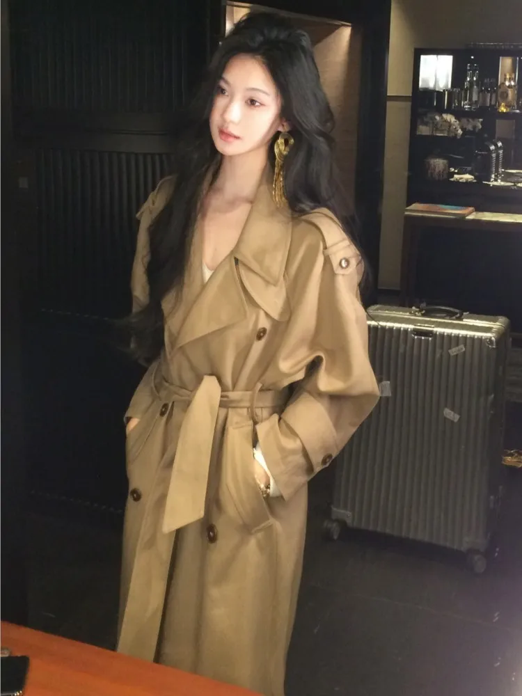 Korea Style Turn-Down Collar Long Trench With Belt Women Solid Fashion Single Breasted Slim Coat Female Elegant Clothes Autumn - Image 2
