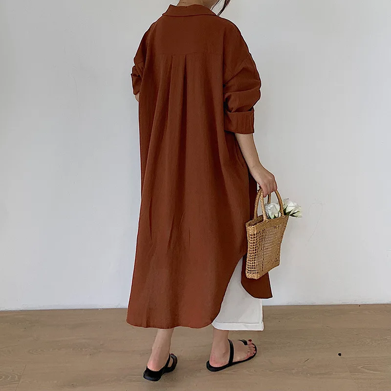 2023 new Long White Shirt Dress for Women Linen Cotton 2023 Spring Summer Casual Korean Clothing Vintage Oversized Midi Robe - Image 6
