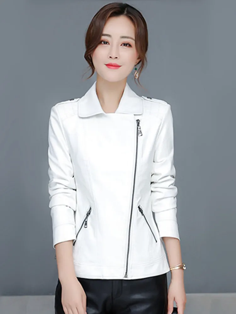 M-6XL Women Split Leather Jacket Spring Autumn New Fashion Casual Tops Outerwear Turn-down Collar Zipper Slim Short Coat Female - Image 3