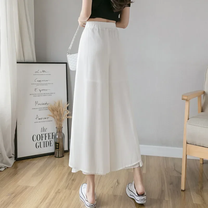 Women Pants Culottes Elastic Wide Leg Irregular Hem Double Layers Korean Trousers Summer Casual Loose Pleated Pants - Image 5