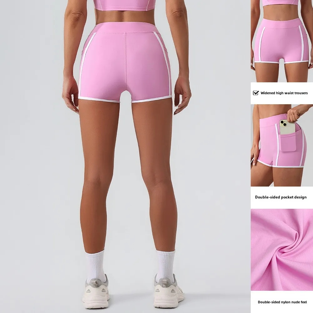 2025 New Women's Yoga Shorts Pocket Nude Feel High Waist Tight Sports Pants Running Fitness Outer Shorts - Image 2