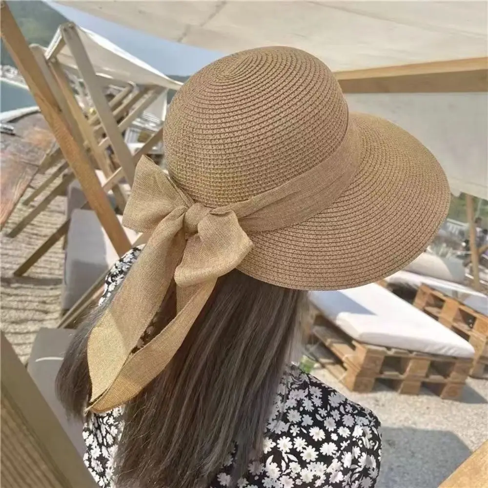 Bowknot Sun Hat Summer Breathable Wide Brim Beach Cap UV Protection Casual Straw Hat for Women - Image 3