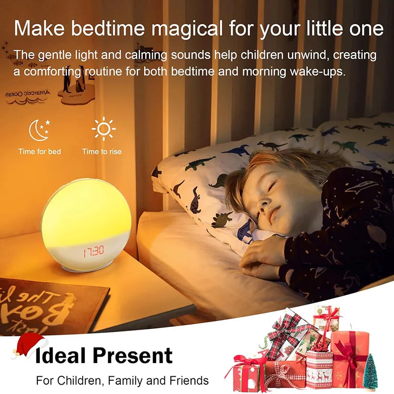 Smart Wake Up Light Alarm Clock Digital Desk Clock with Natural Sounds Bluetooth Speaker APP Control FM Radio Nightlight - Image 6