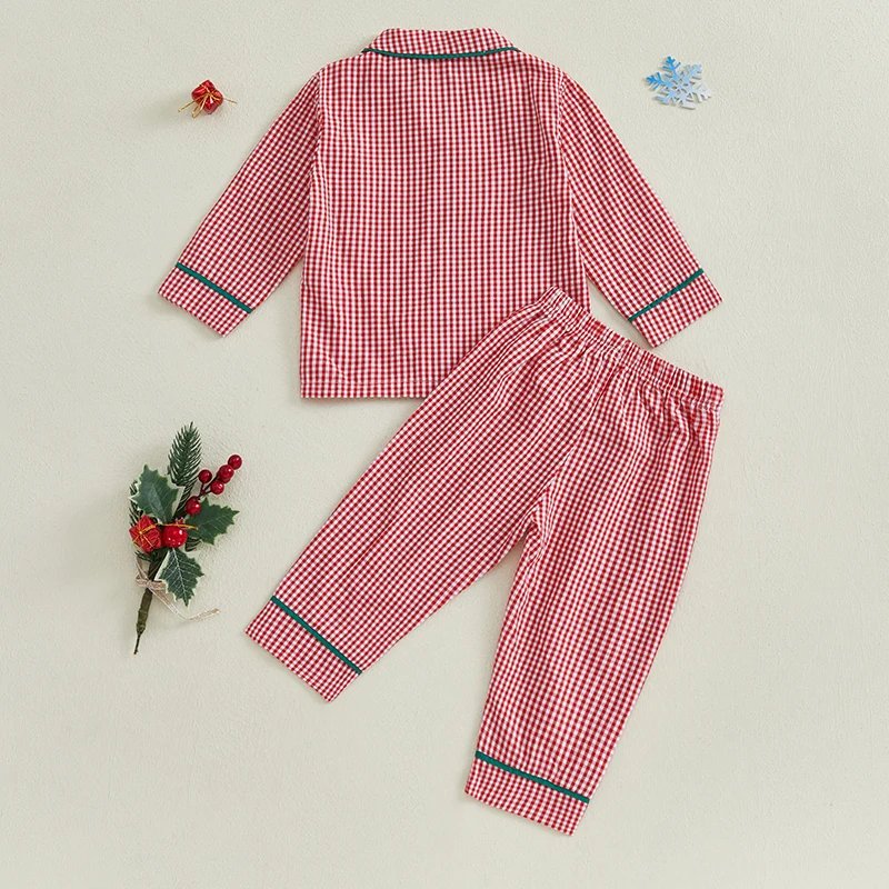 1-4Years Kids Baby Girl Boy Christmas Pajamas Set Autumn Plaid Print Long Sleeve Shirt and Pants 2Pieces Set Toddler Sleepwear - Image 5