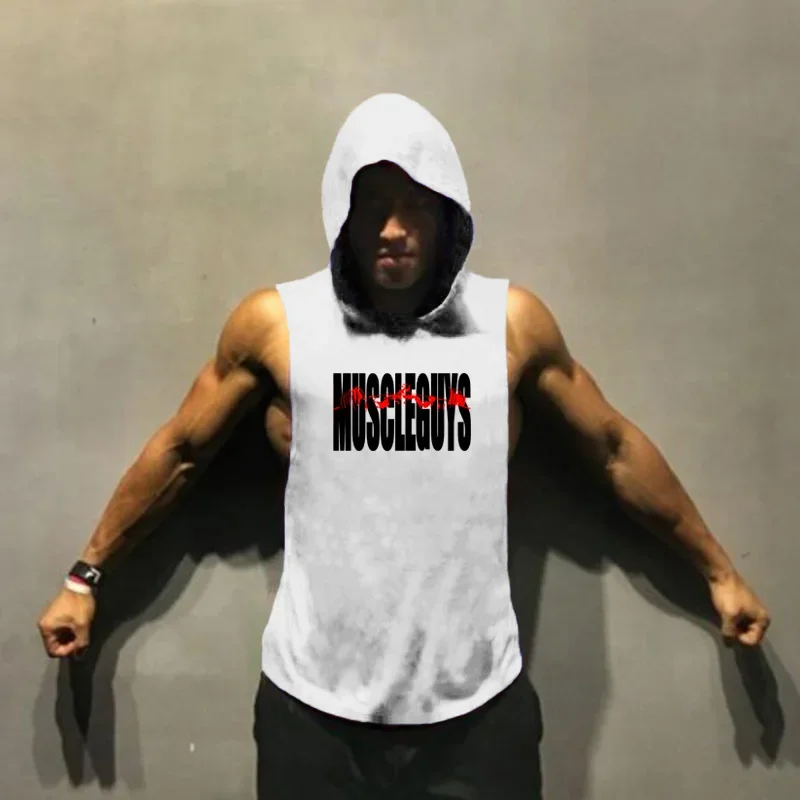 Gym Clothing Bodybuilding Stringer Hoodie Tank Top Muscle Shirt Fitness Men hooded undershirt Cotton workout Sleeveless shirt - Image 2