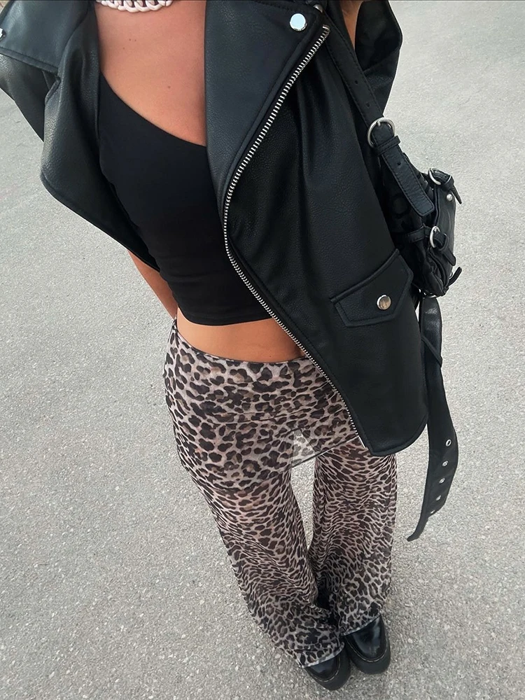 Mozision Mesh Leopard Print Trousers Woman Fashion High Waist Print Wide Leg Pants Female Elegant Printed Long Pants Bottoms - Image 4