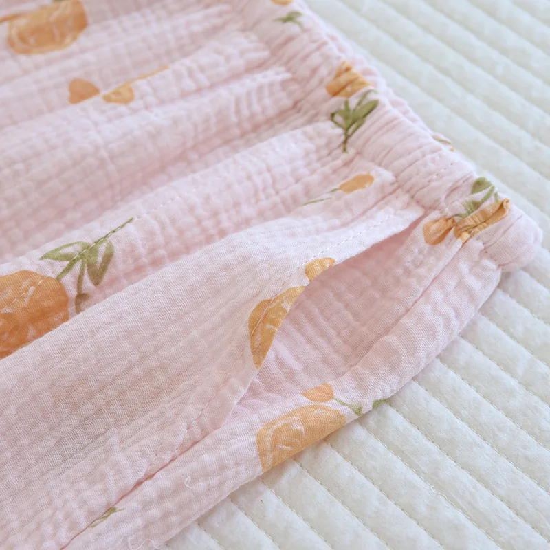 Spring And Summer New Trousers Women's Cute Flowers Thin Section 100%Cotton Crepe Casual Pants Loose Home Pants Women Bottoms - Image 5
