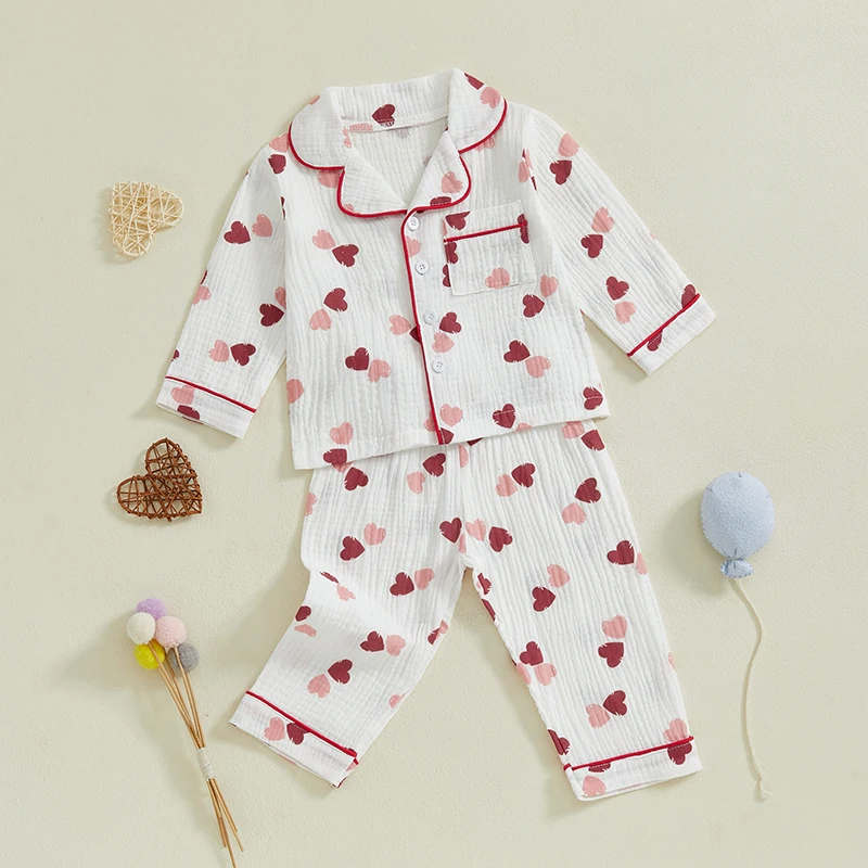 Girls Pajama Set Cute Heart Patterned Long Sleeve Top with Cozy Elastic Waist Pants for a Good Night s Sleep - Image 4