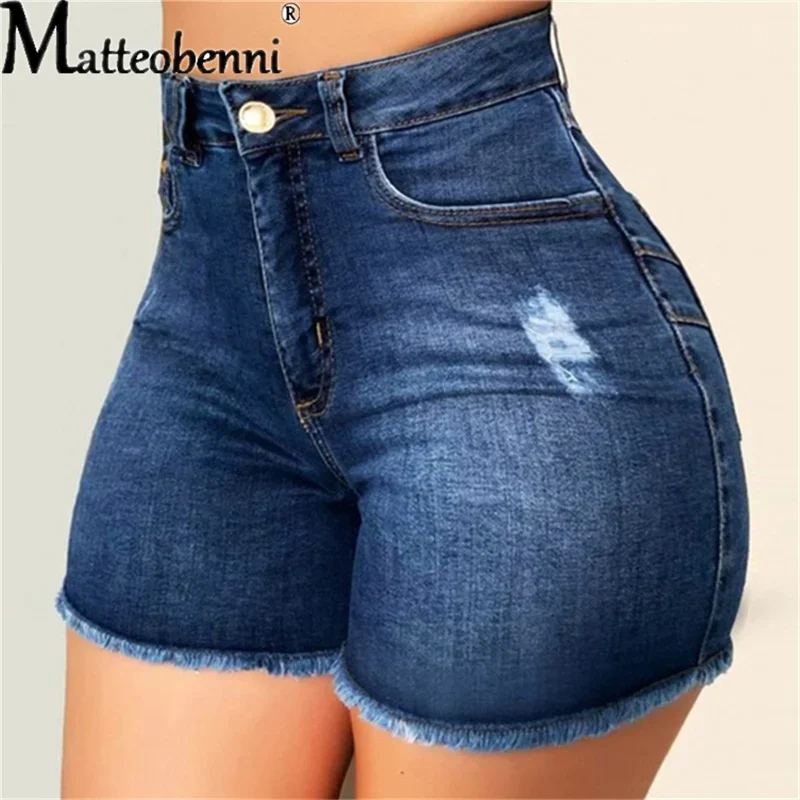 Large Size Sexy Ripped Denim Shorts Girl 2024 New High Waist Skinny Hips Stretch Leg Length Tight Tight Stretch Hips Jeans Women - Image 2