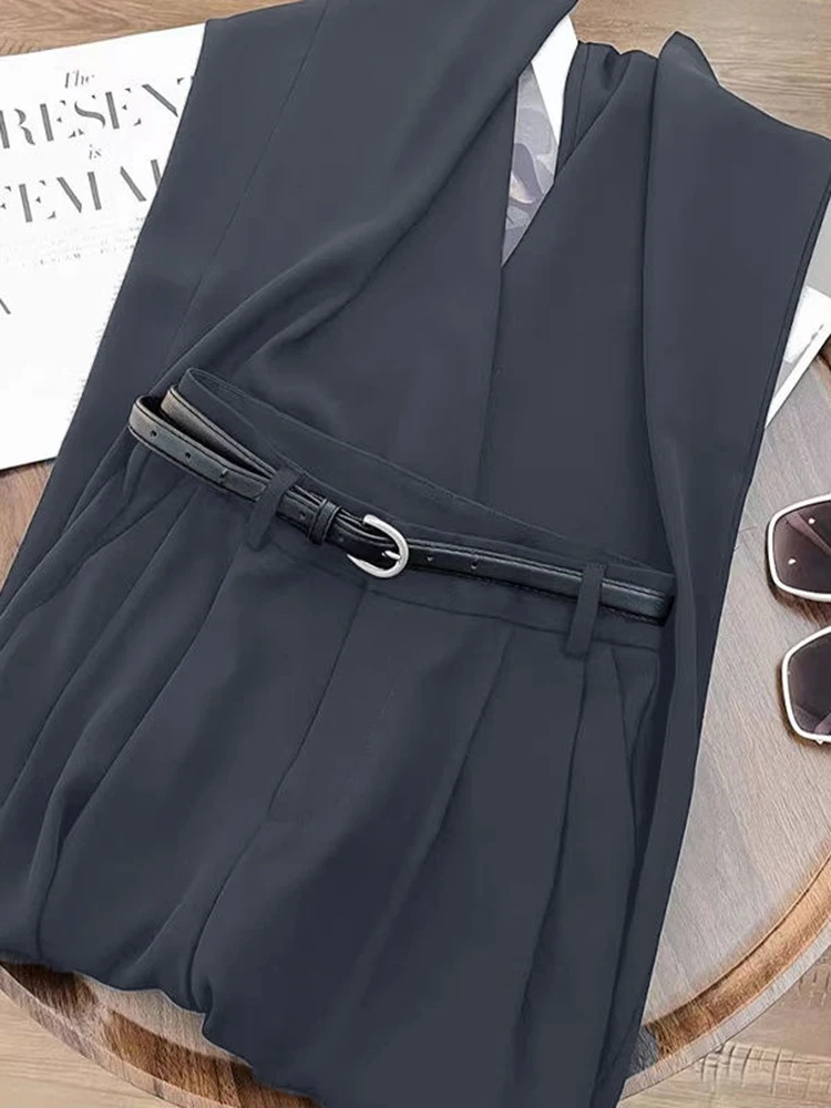 Loose with Belt Suit Wide Leg Pants Women Korean Elegant Office Lady Casual Straight Trousers Fashion High Waist Solid Pants New - Image 3