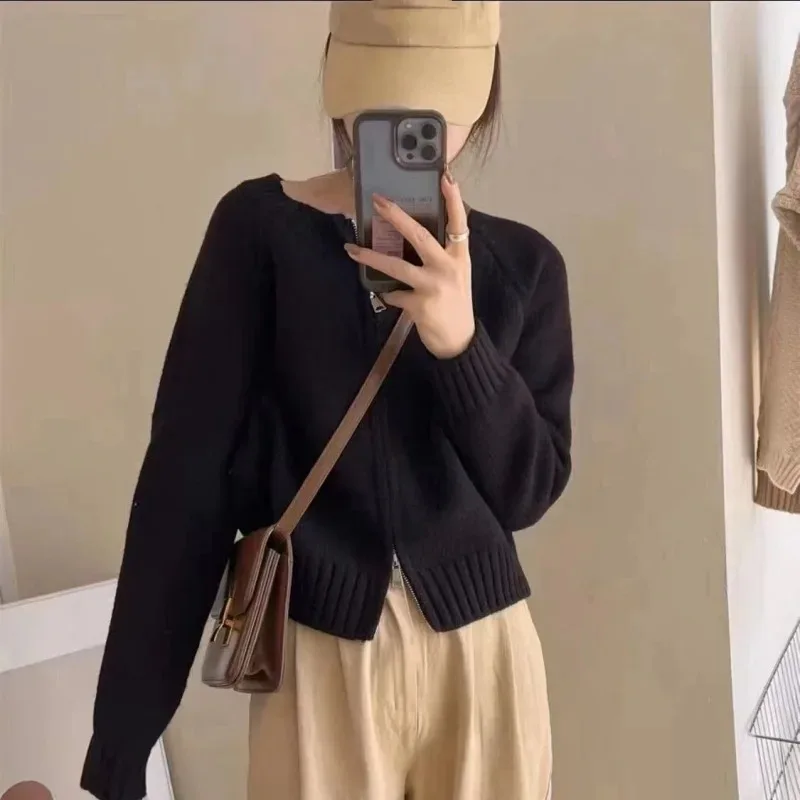 Korean Women Knitted Sweater Autumn Winter Chic Loose Long Sleeve Cardigan Tops Simple Solid Color Sweater Jacket - Image 6