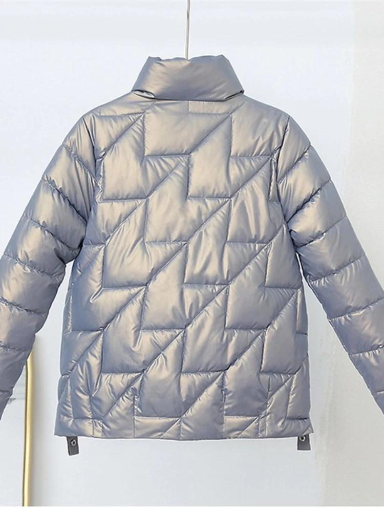 Women Jacket Winter Parkas Female 2023 New Glossy Down Cotton Jackets Stand Collar Casual Warm Parka Short Coat Female Outwear - Image 5