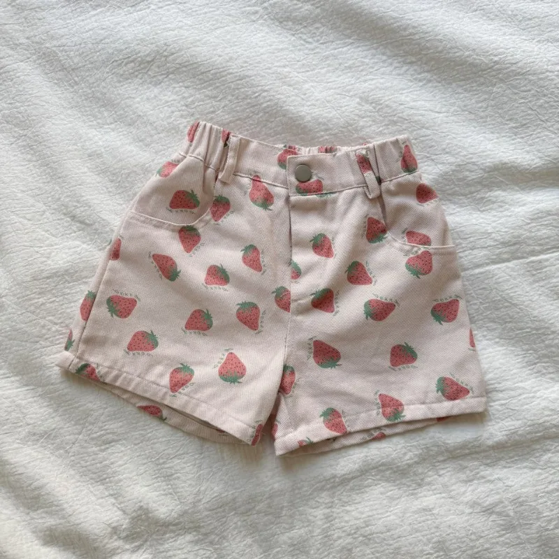 Kids Summer Cotton Shorts Strawberry Cartoon Print Boys Casual Loose Short Pants Girls Elastic Waist Baby Knee-length Pants - Image 5