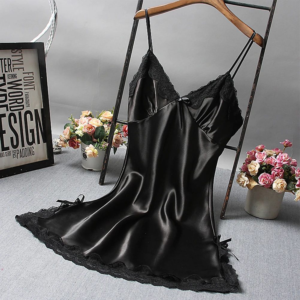 Sexy Women's Satin Soft Nightdress Lace Lingerie Sleepwear Ladies Wrap Night Dress Robe Summer Pajamas Nightgowns Sleep Shirts - Image 5