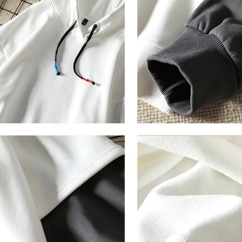 Winter Round Neck Long Sleeve Fashion Sweatshirts Man High Street Casual Loose Pullovers Fake Two Pieces Thick Drawstring Hoodie - Image 6