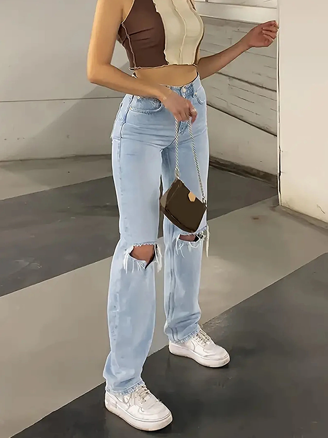 2024 women's new knee-piercing jeans women's loose comfortable casual all-match straight micro-elastic jeans - Image 2