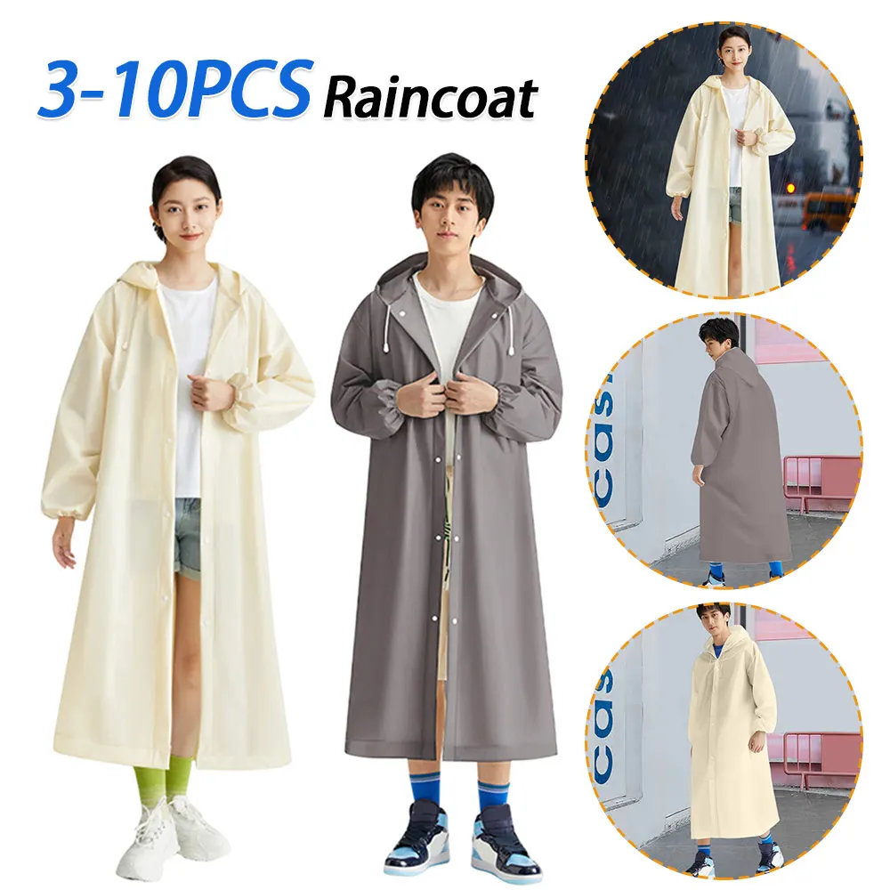 3-10PCS Disposable Adult Raincoat Drawstring Waterproof Rain Coat Portable Long Hooded Rain Coats for Outdoor Travel Emergency - Image 2