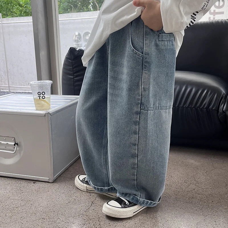 2024 Autumn New Kids pants Fashion solid color Children's straight jeans Boys loose casual denim Trousers - Image 3