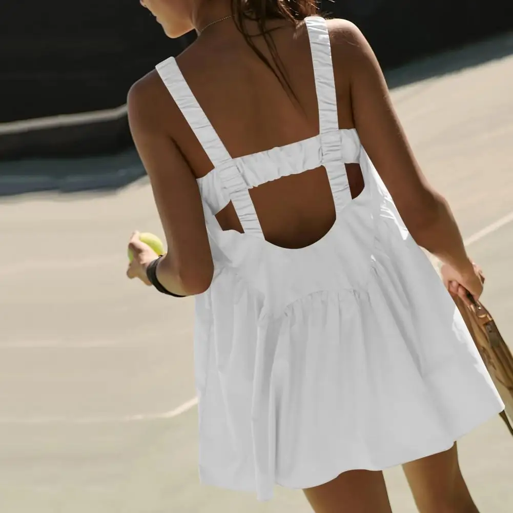 Women Tennis Dress Sport Tennis Golf Dress Shirt Collar V Neck Sleeveless Pockets Above Knee Length Mini Sport Dress with Shorts - Image 3