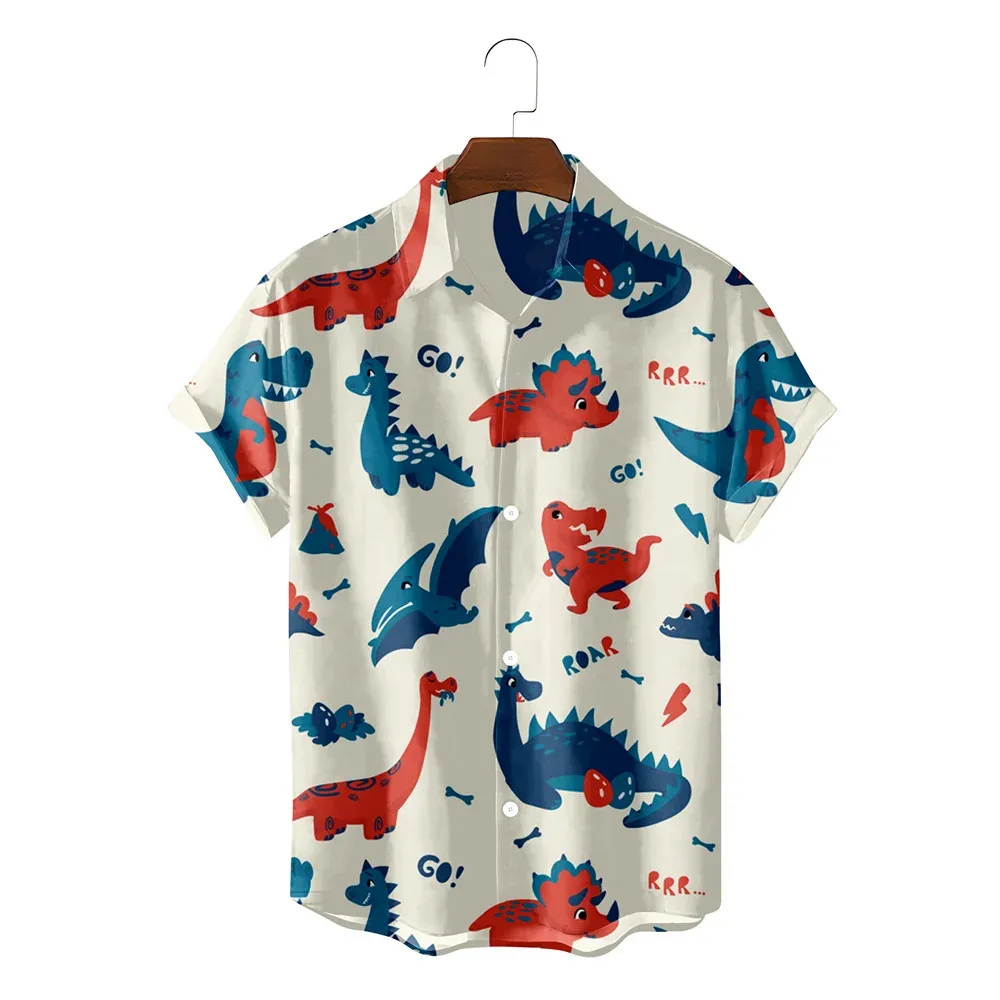 Fashion Hawaiian Cute Funny Dionsaur 3d Pattern Shirts Boys Girls Clothing Summer Beach Short Sleeve Blouse Kids Lapel Blouse - Image 2