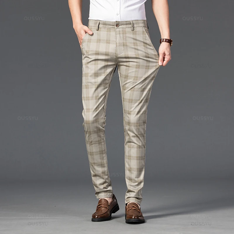 Brand Men's Stripe Plaid Casual Pants Men Four Seasons High Quality Business Trousers Men's Slim Dark gray Straight Pant - Image 2