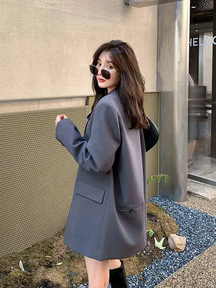 Zoki Back Slit Design Blazer Coats Women Casual Fashion Loose Korean Jackets Streetwear Chic Long Sleeve All Match New Suit Tops - Image 2