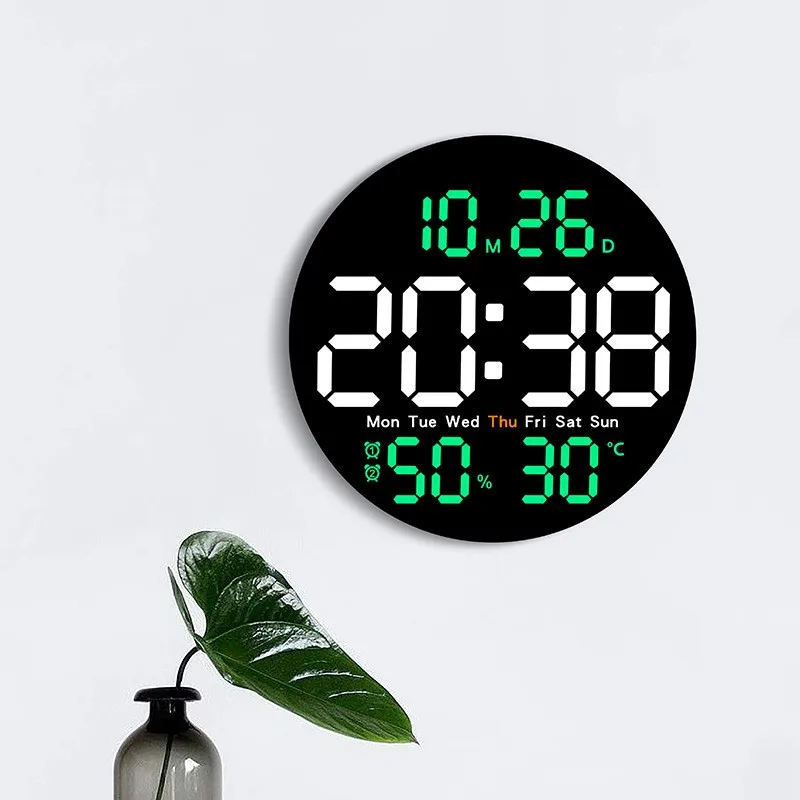 10 Inch Remote Control Digital Wall Clock Temperature Humidity Date Week Timing Countdown 2 Alarm Auto Dimmer LED Alarm Clock - Image 3