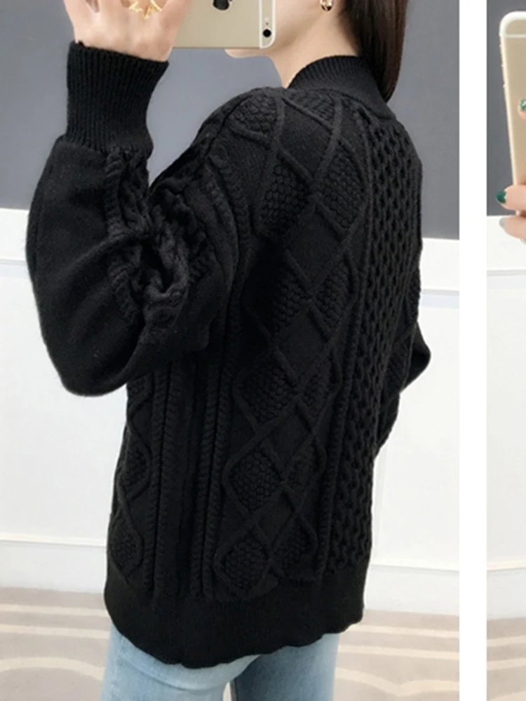 Winter Fall Mid Length Sweater Cardigan Loose Casual Soft Knitwears Coats Solid Color Woman Malhas Outwears New Long Sleeve Tops - Image 6