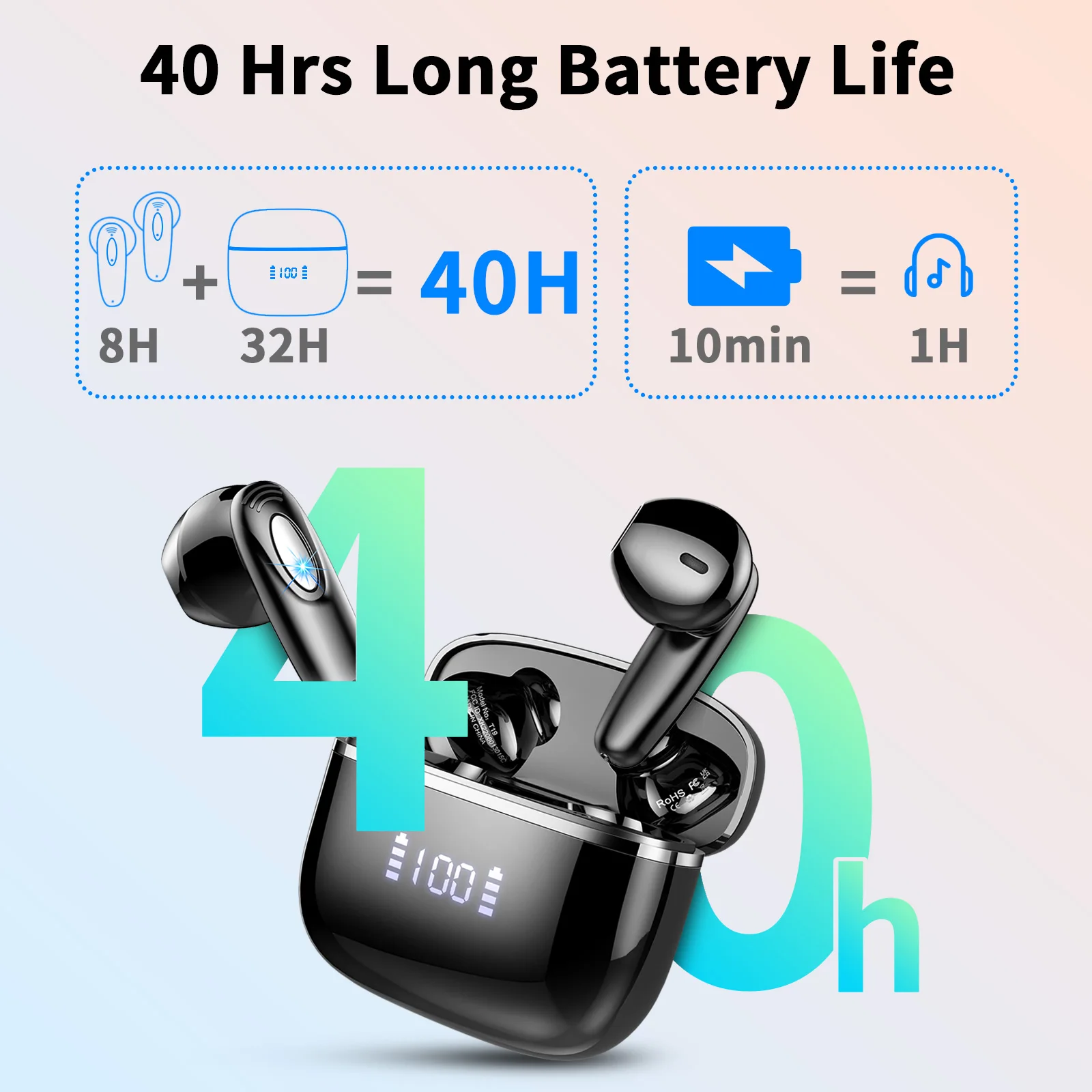 Wireless Earbuds, Bluetooth 5.3, 4 ENC Noise Canceling Mic, 40H LED Display Charging Case, IP7 Waterproof in-Ear Earbuds. - Image 4