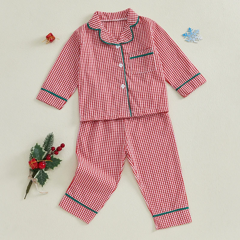 1-4Years Kids Baby Girl Boy Christmas Pajamas Set Autumn Plaid Print Long Sleeve Shirt and Pants 2Pieces Set Toddler Sleepwear - Image 4